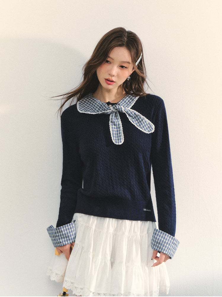 Cable Knit Checkered Sweater - CHINASQUAD