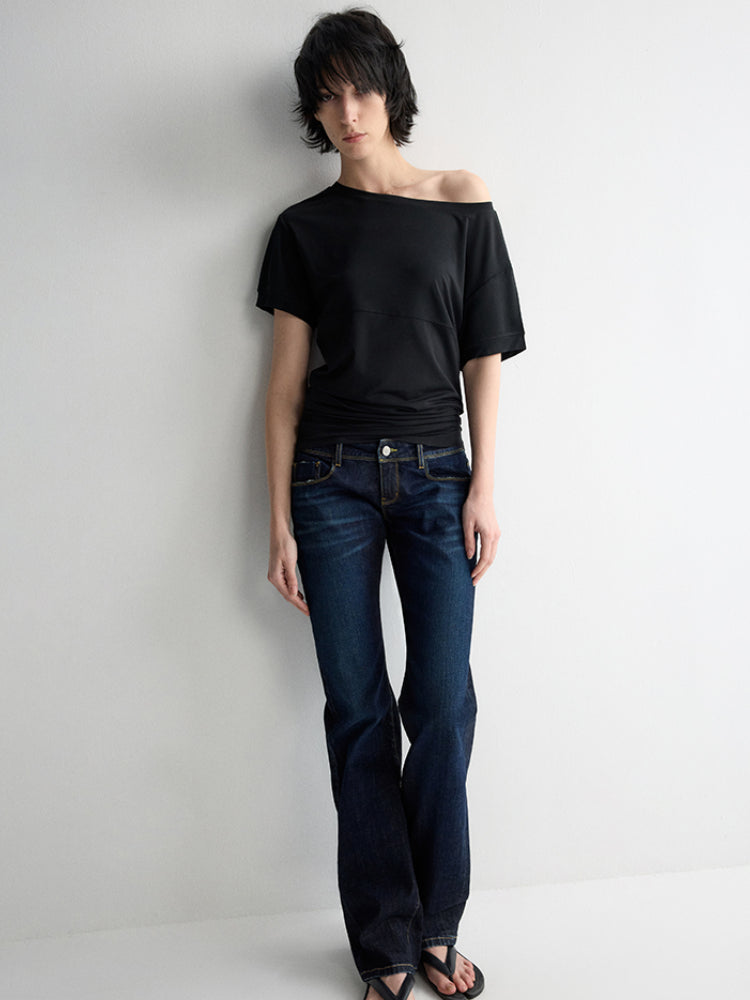 One-Shoulder Pleated Waist T-shirt - CHINASQUAD