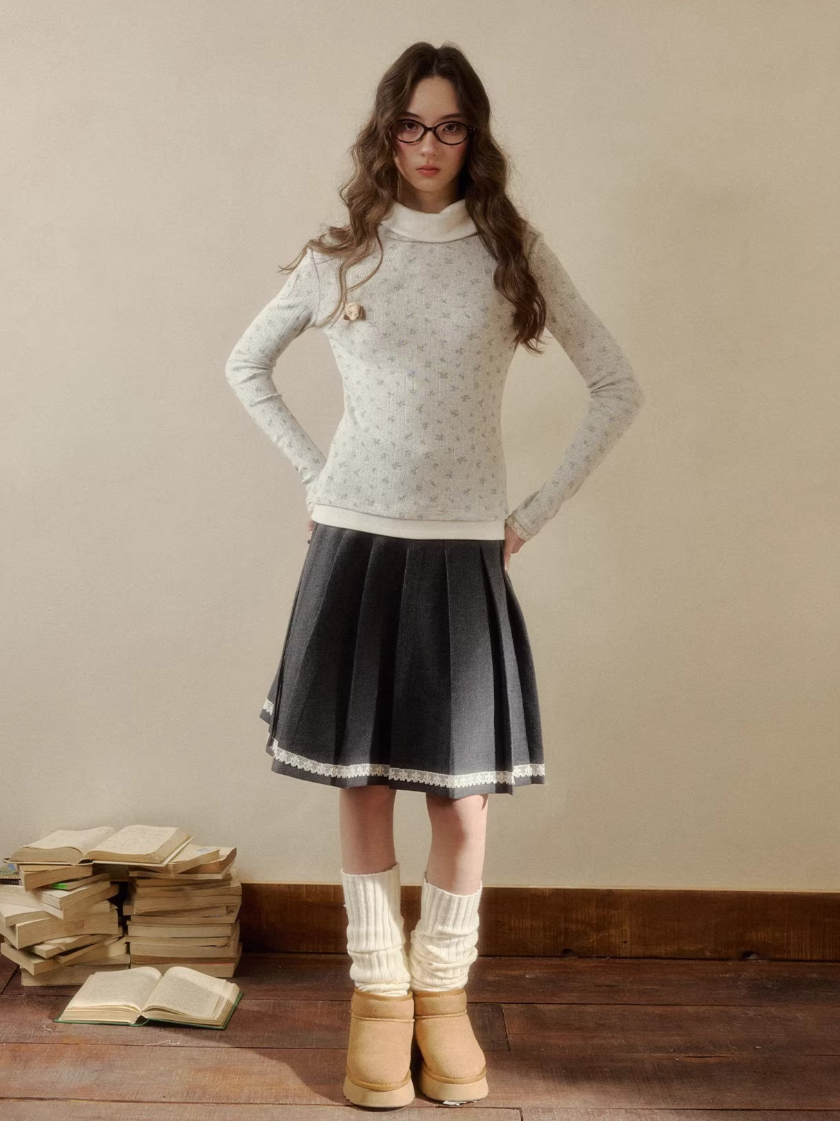 Knit Polo-Collar Long Sleeve T-Shirt