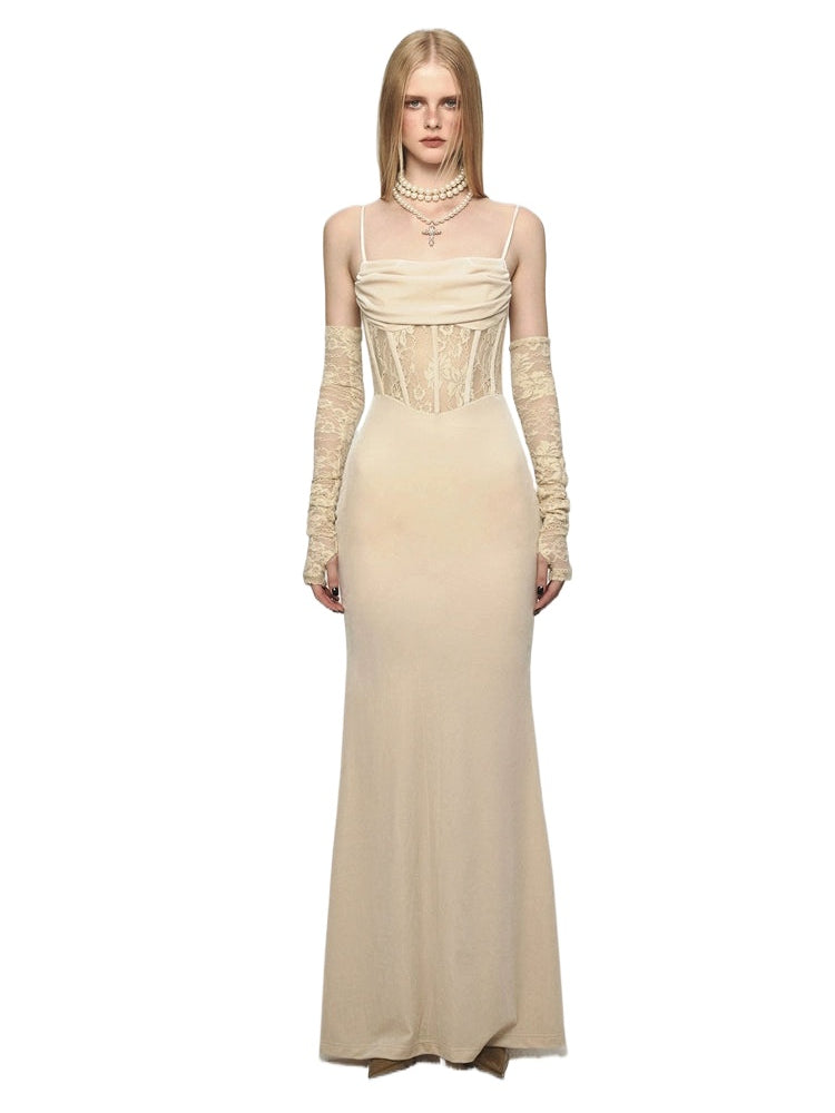 Mermaid Strap Long Velvet Bodycon Dress - CHINASQUAD