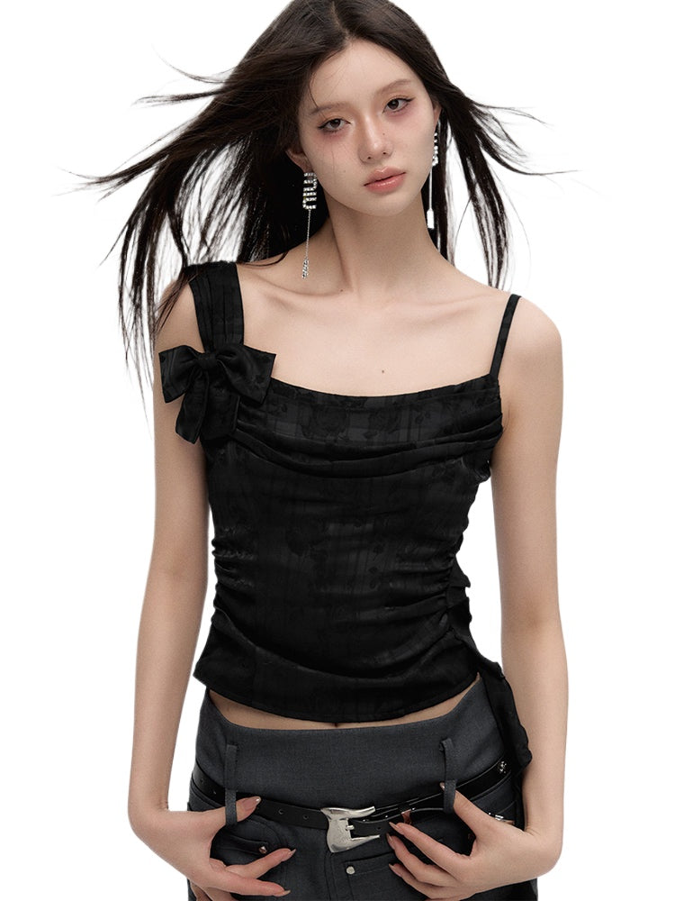 Black& Purple Ruffles Bowtie Tank Top - CHINASQUAD