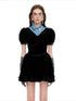 Ruched Puff-Sleeve V-Neck Mini Dress - CHINASQUAD