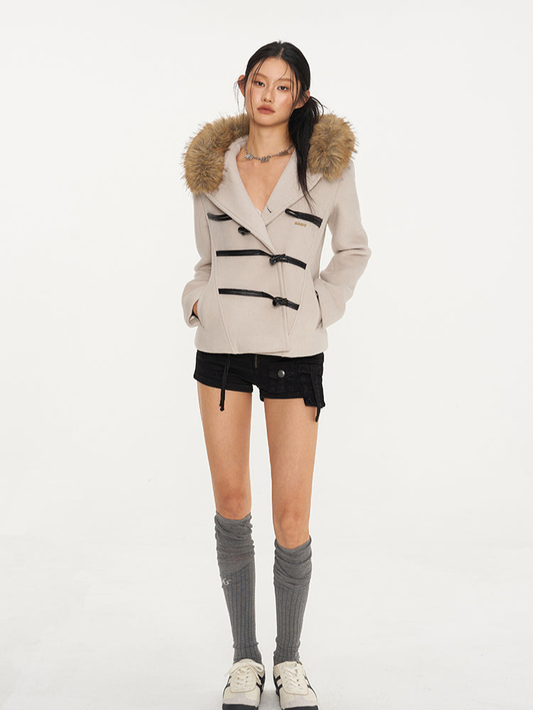 Black & Oatmeal Wool Toggle Coat - CHINASQUAD