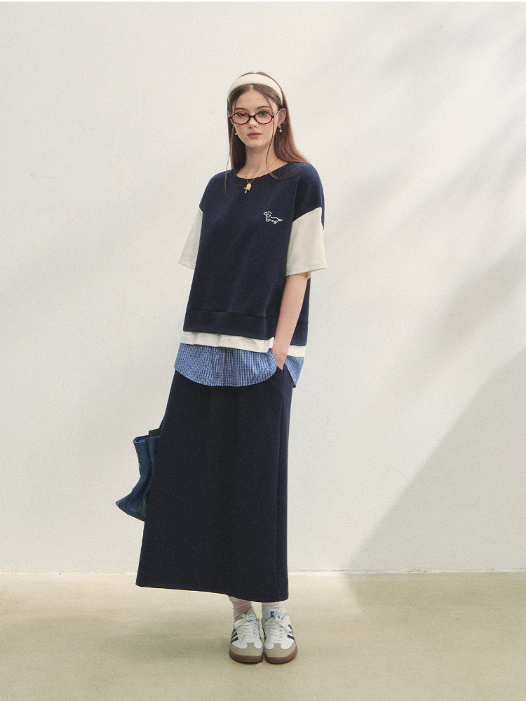 Fake 3-Piece Plaid Short-Sleeve T-shirt & Skirt Set - CHINASQUAD