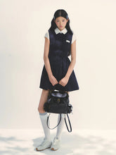 Miu-style Fake Two-piece Navy Blue Dress - CHINASQUAD
