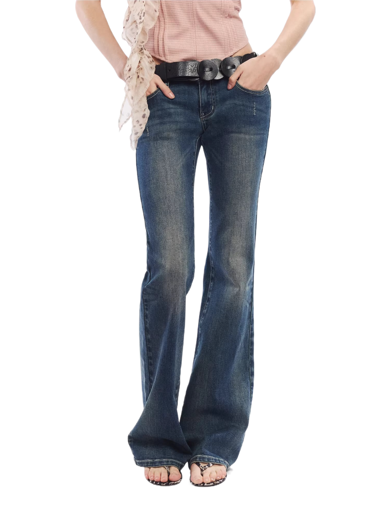 Vintage Washed Blue Pegasus Embroidered Flared Jeans