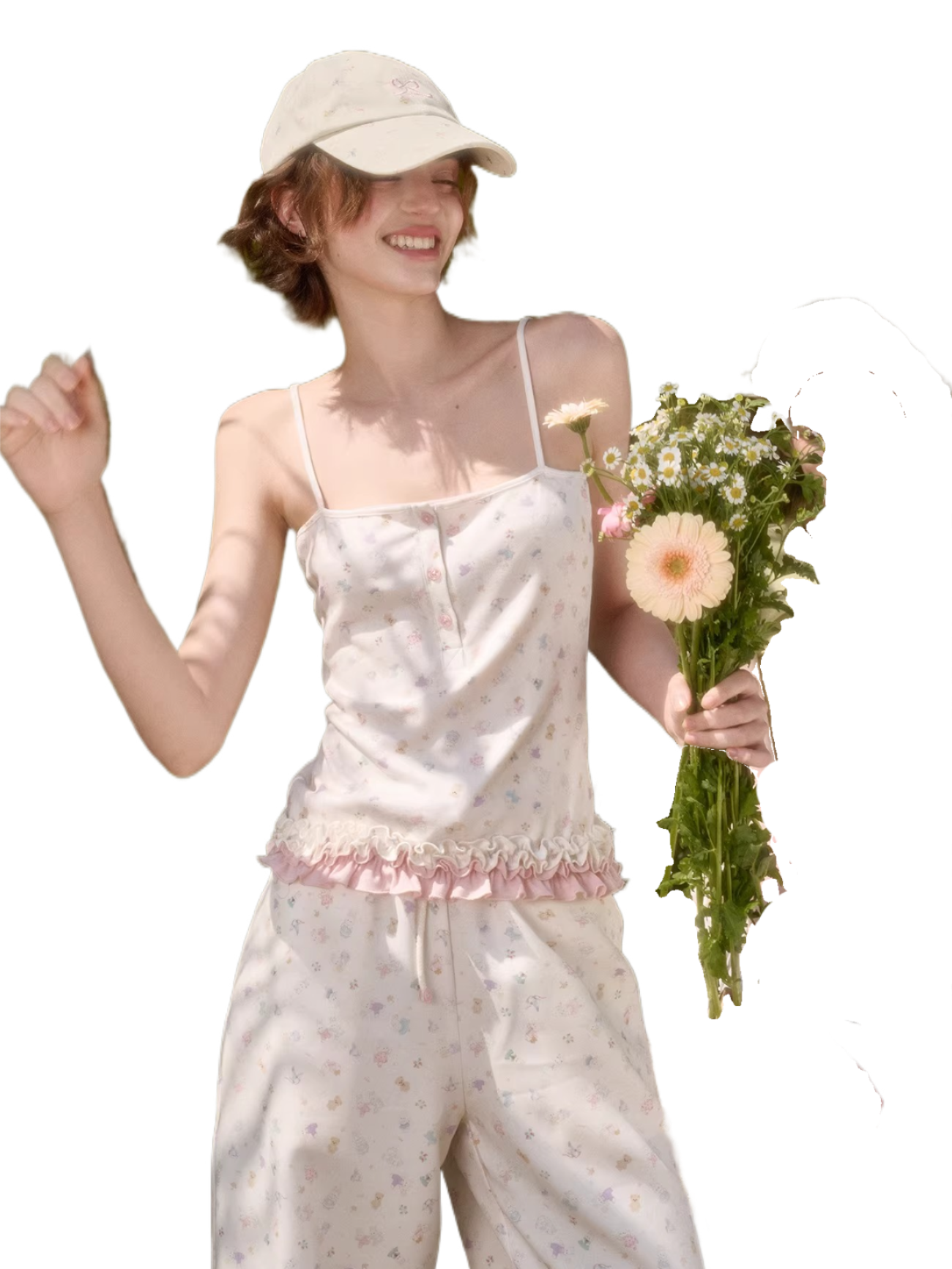 Bunny Garden Ruffle Trim Printed Camisole