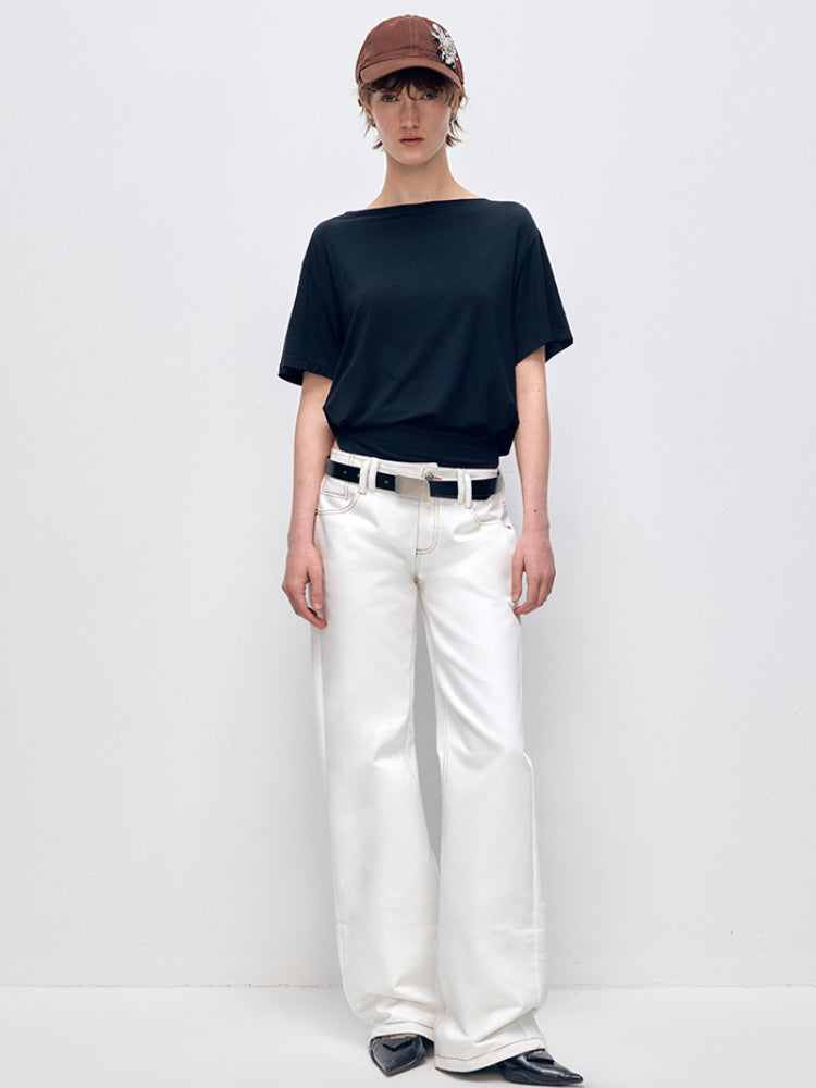 White Patchwork Leopard Print Straight-Leg Denim Pants - CHINASQUAD