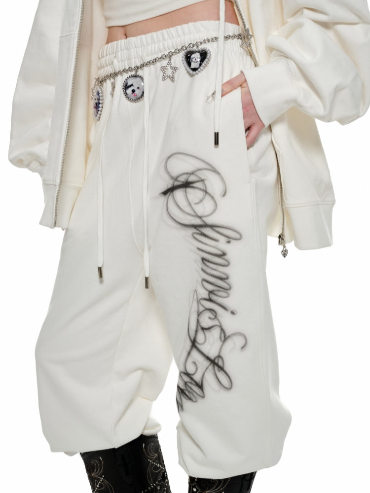 Letter Print Loose Elastic Cuffs Joggers - CHINASQUAD