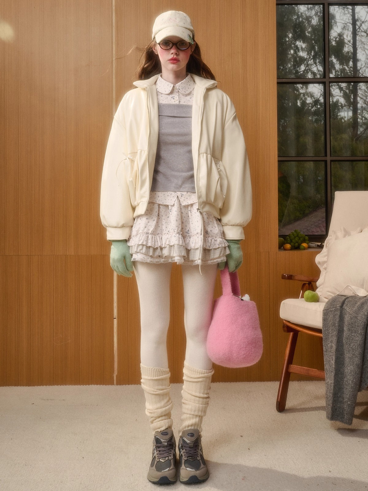 Cream Leather Soft Padded Jacket