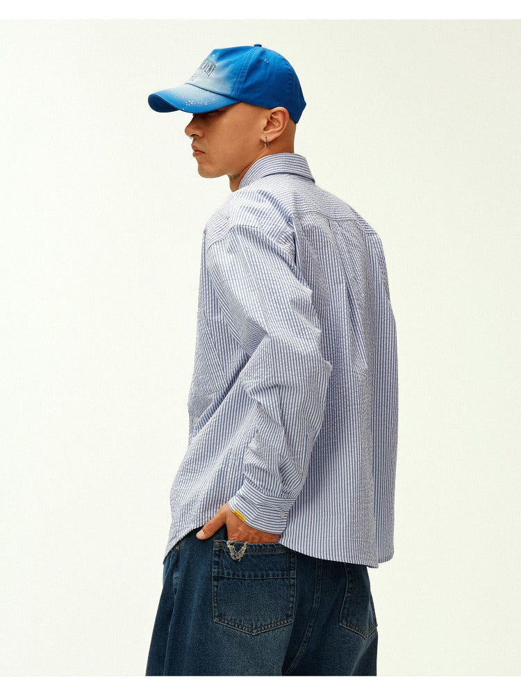 Textured Stripe Double-Placket Shirt - CHINASQUAD