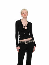 Fur Trimmed Deep V-Neck Slim Fit Knit Top - CHINASQUAD