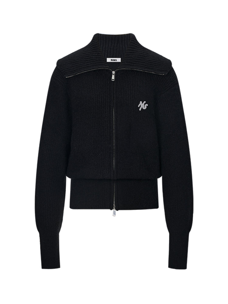 Black Loose Fit Double Zipper Knit Cardigan - CHINASQUAD