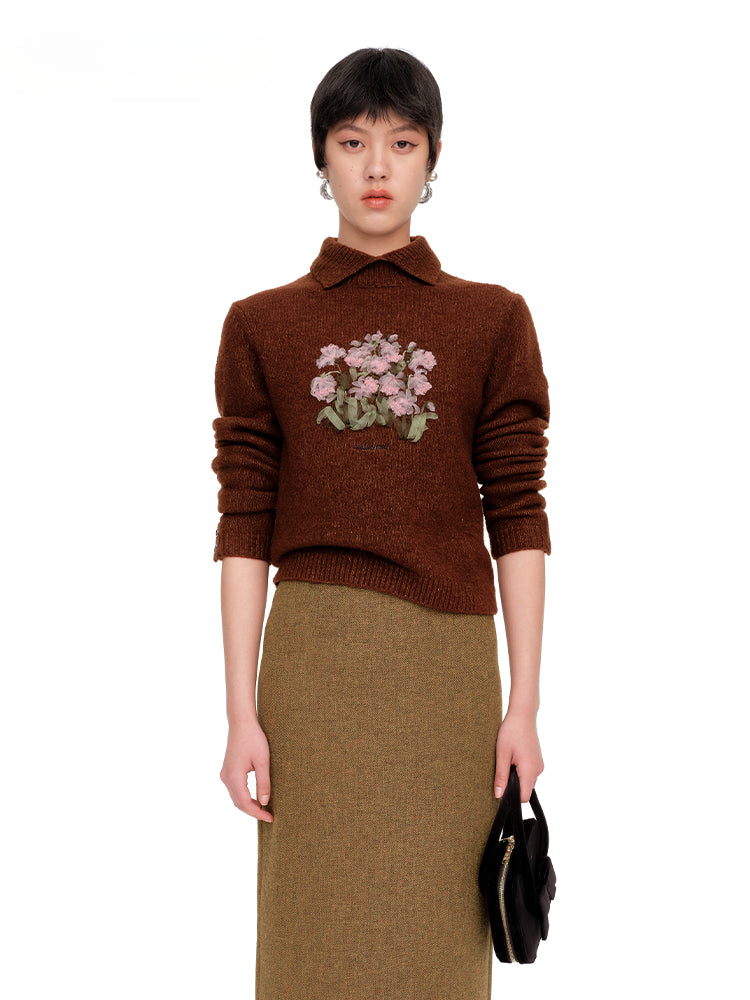 Gray & Brown Embroidered Knit Turtlenecks - CHINASQUAD