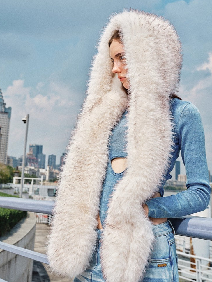 Polar Eco Fox Fur Hooded Scarf Hat