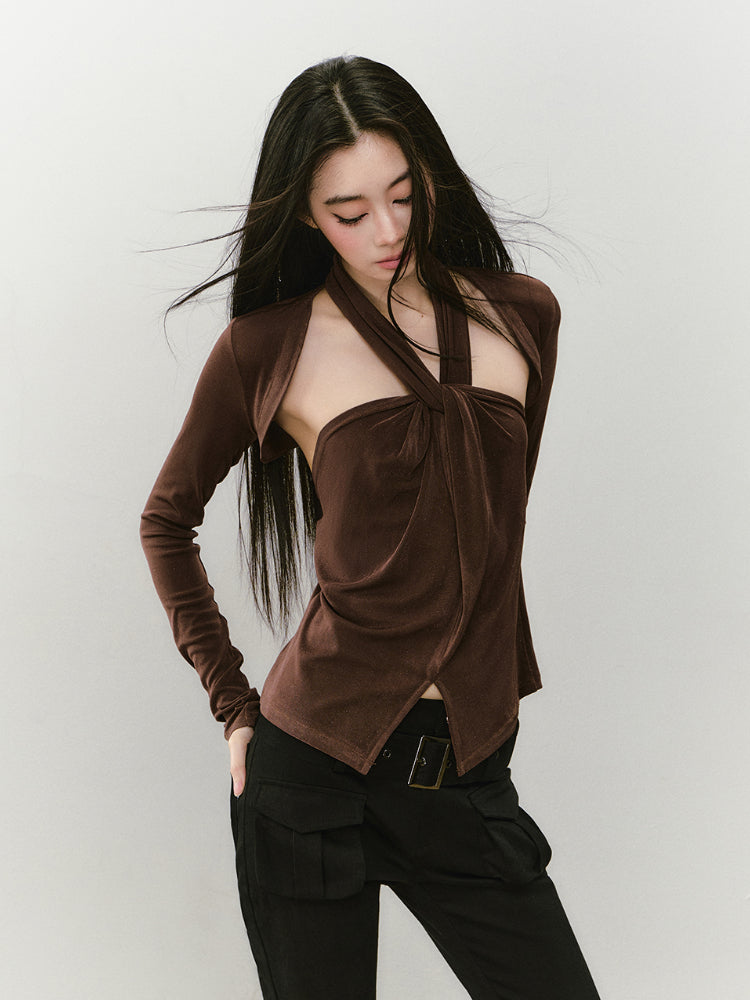 Knitted Halter Neck Slit Tank Top - CHINASQUAD