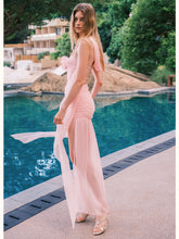 Rosa Chiffon Floral-print Halter Neck Backless Dress - CHINASQUAD