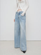 Light Blue Structured Wide-Leg Denim Pants - CHINASQUAD