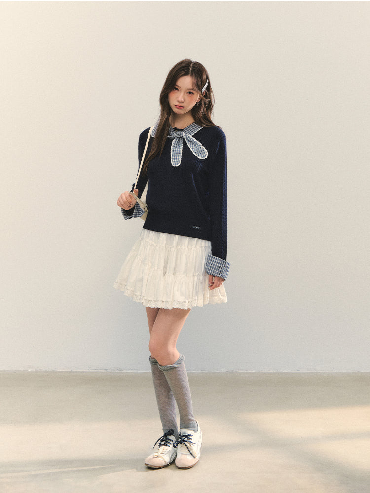 Cable Knit Checkered Sweater - CHINASQUAD