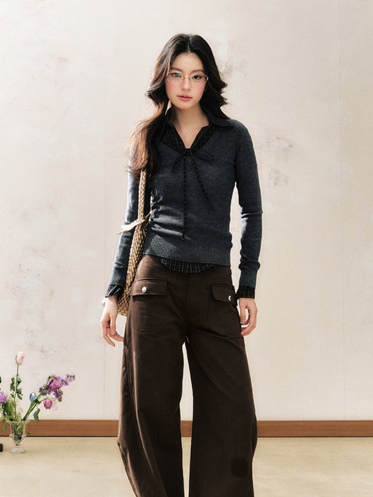 Two-Tone Pullover Sweater College Style Short Knit - CHINASQUAD