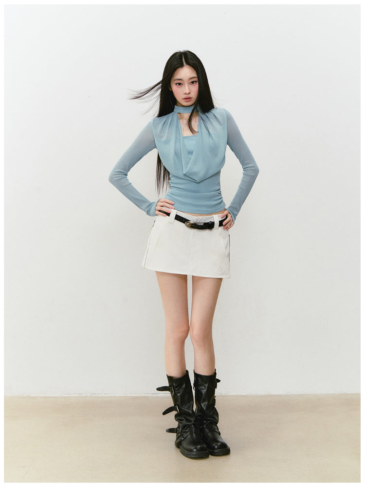 Chain Halter Draped Neck Fitted T-shirt - CHINASQUAD