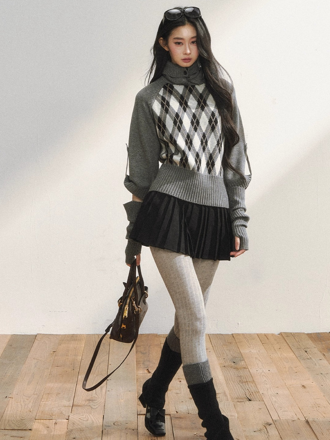 Vintage Argyle Knit Turtleneck Sweater & Skirt Set