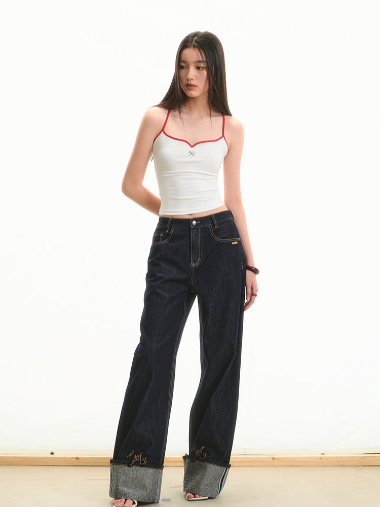 Pearl Rhinestone Color-block Strap Top - CHINASQUAD