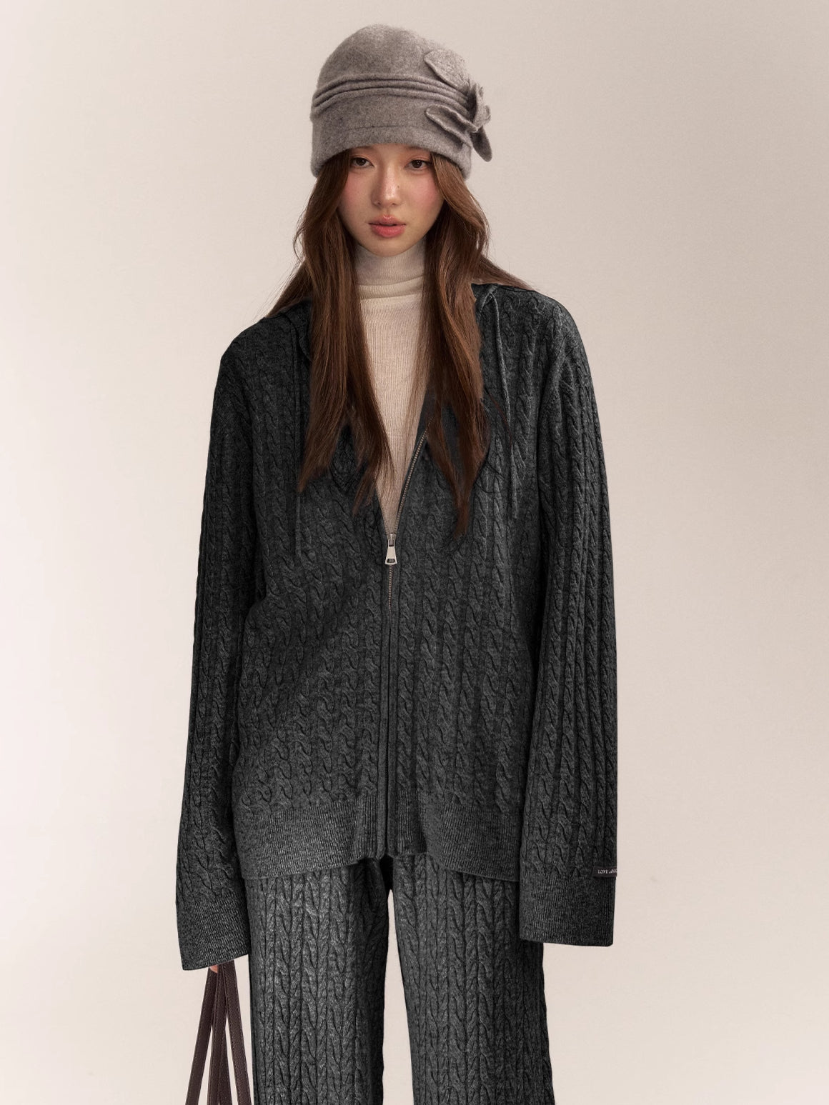 Wool Blend Hooded Knit Cardigan - CHINASQUAD