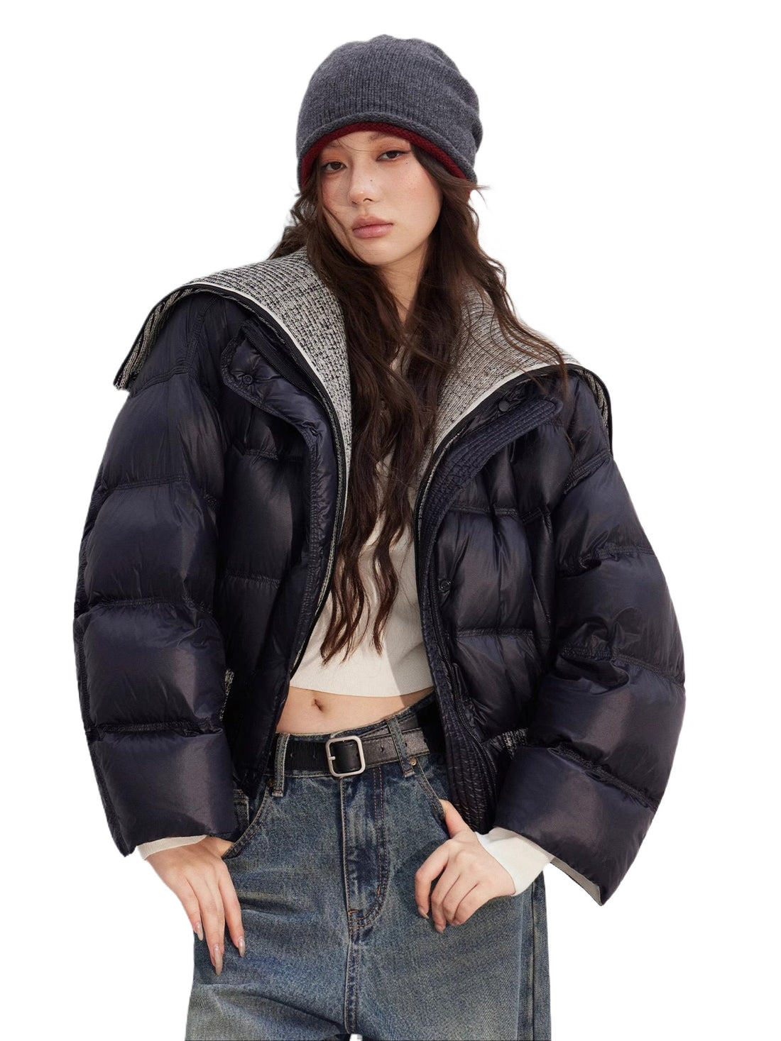 Reversible Knit Lapel Down Jacket