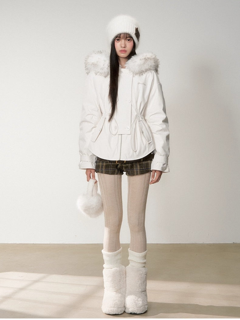 Faux Fur Collar Double-Breasted Down Parka Jacket - CHINASQUAD