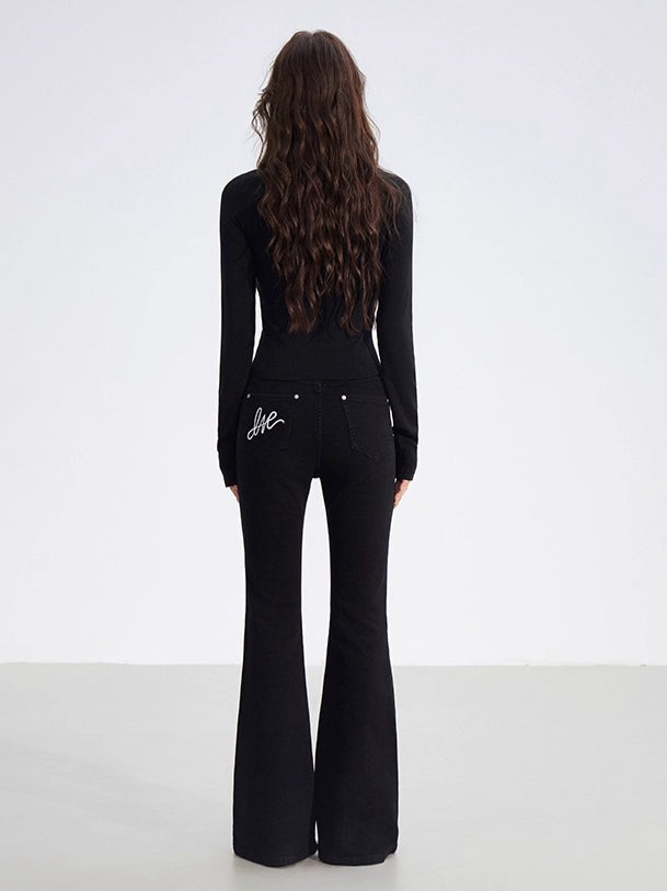 Embroidered Flared Denim Pants
