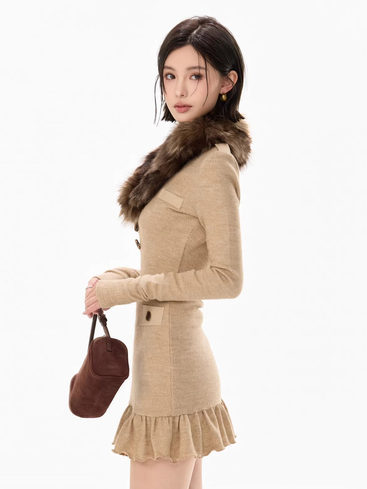 Mesh Shawl Ruched Knit Bodycon Dress