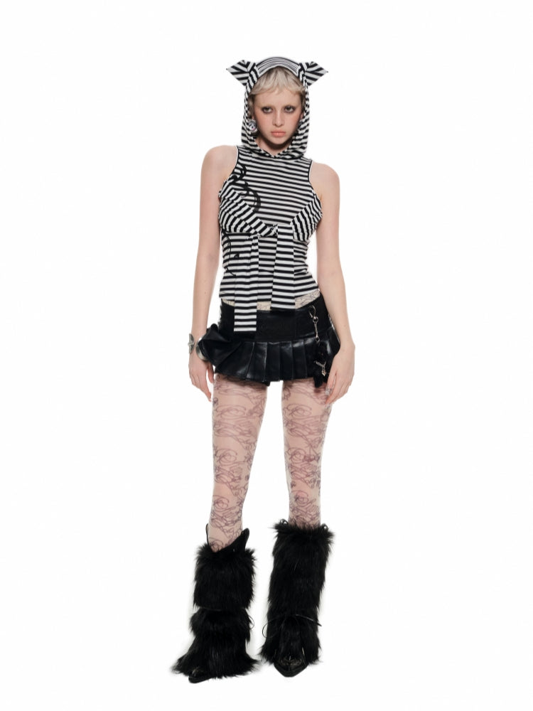 Striped Cat Ear Hooded Top - CHINASQUAD