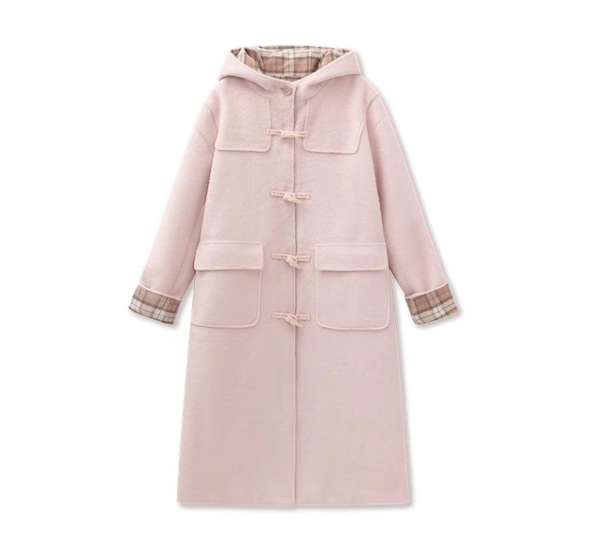 Pink Plaid Horn-buttoned Coat - CHINASQUAD