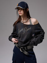 Off Shoulder Letter Print Sweatshirt - CHINASQUAD