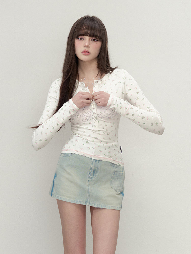 Light Blue Lace Panel Skirt - CHINASQUAD