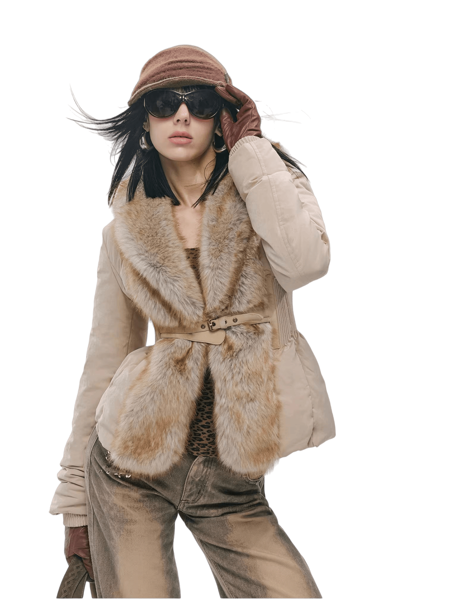 Vintage-Tech Distressed Fur-Panel Down Jacket