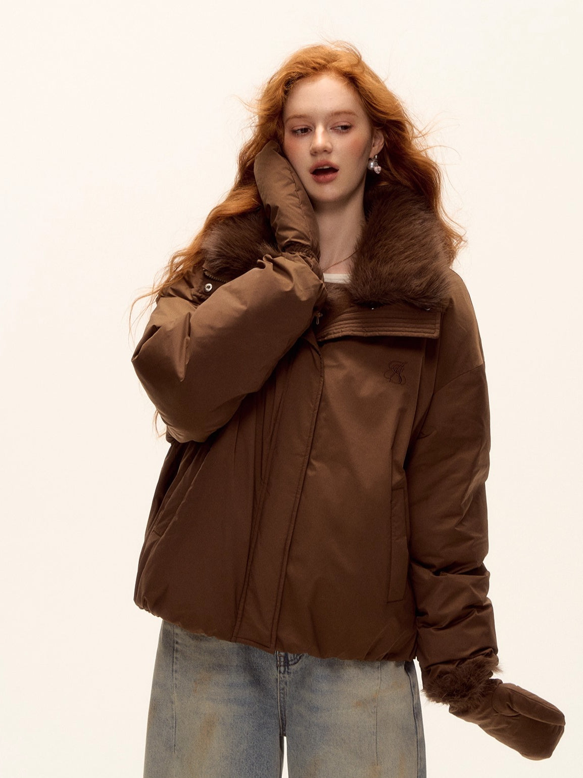 Fur-Collar Short Down Puffer Jacket