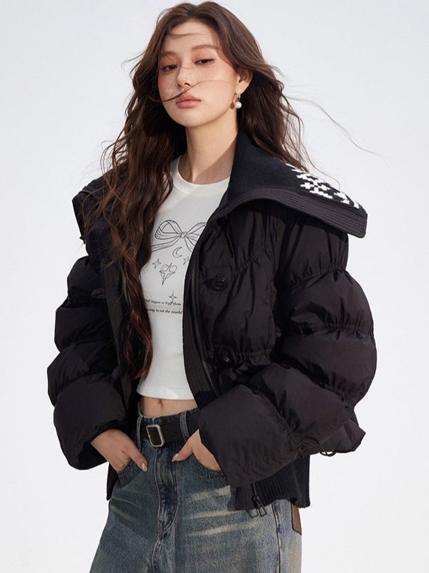 Contrast Panel Sailor Collar Down Jacket