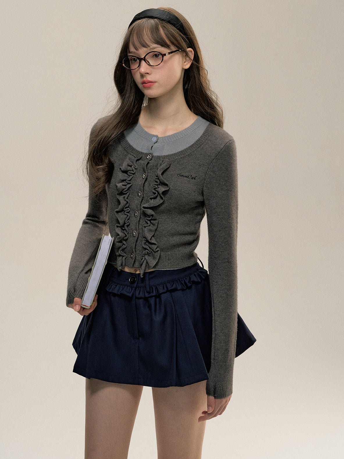 Gray 2-in-1 Lace Trim Knit Sweater - CHINASQUAD