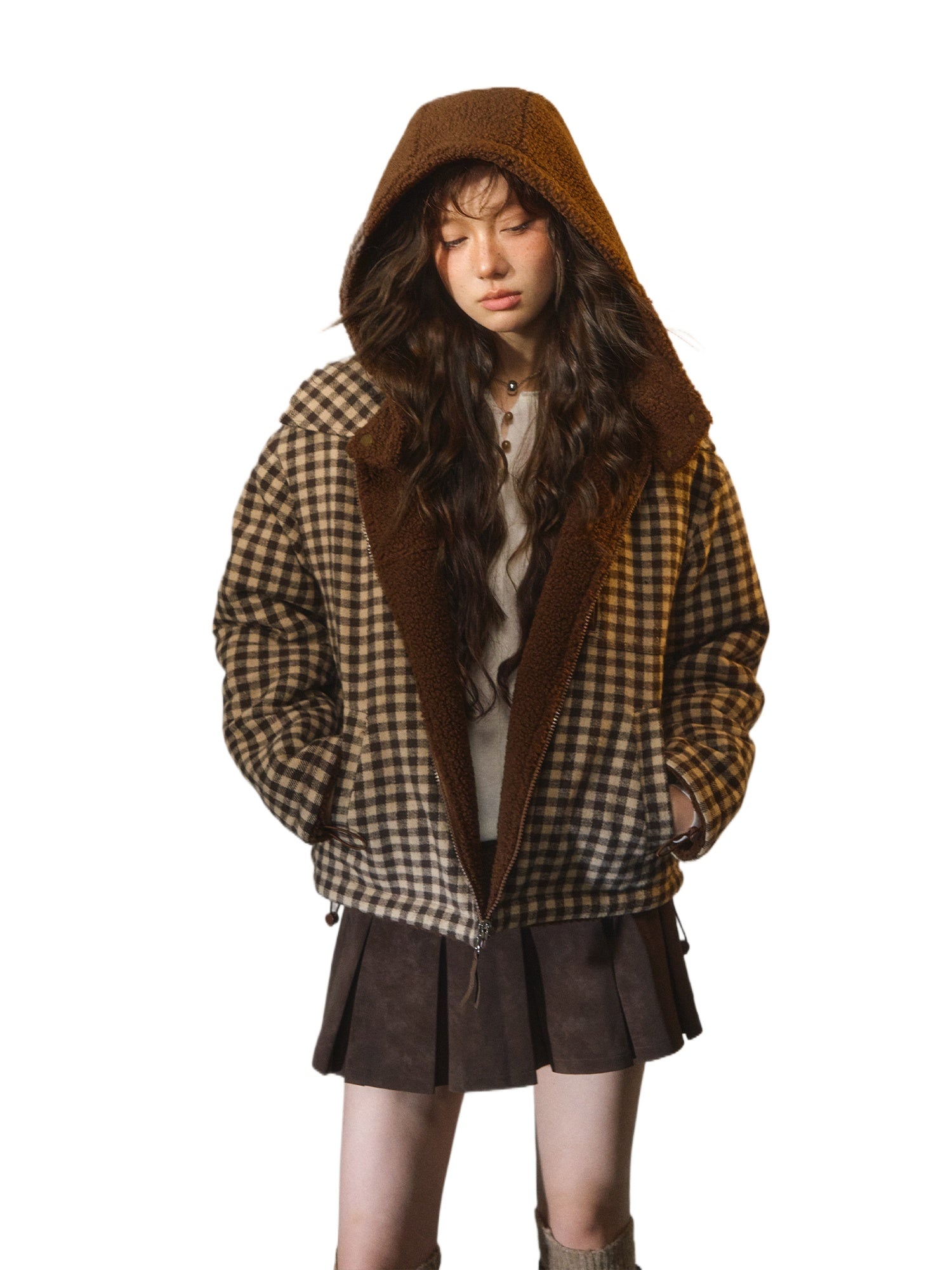 Reversible Plaid Fleece Patchwork Jacket