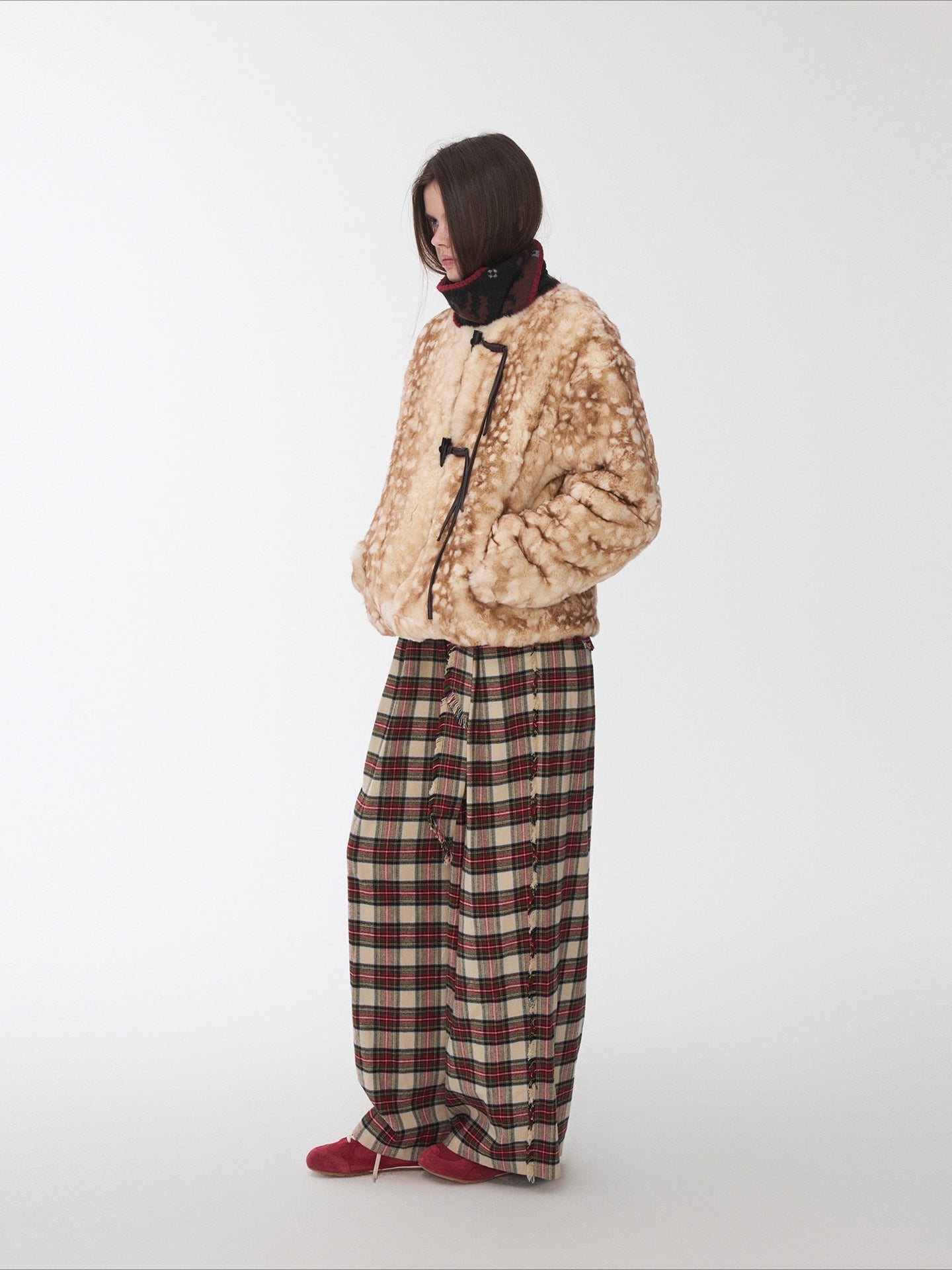 Fawn Pattern Printed Rex Rabbit Fur Jacket