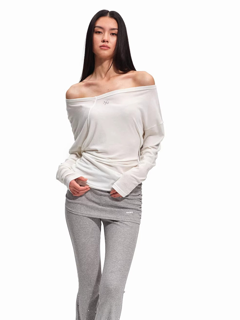 Asymmetric Off-Shoulder Wool-Lyocell Knit Tee
