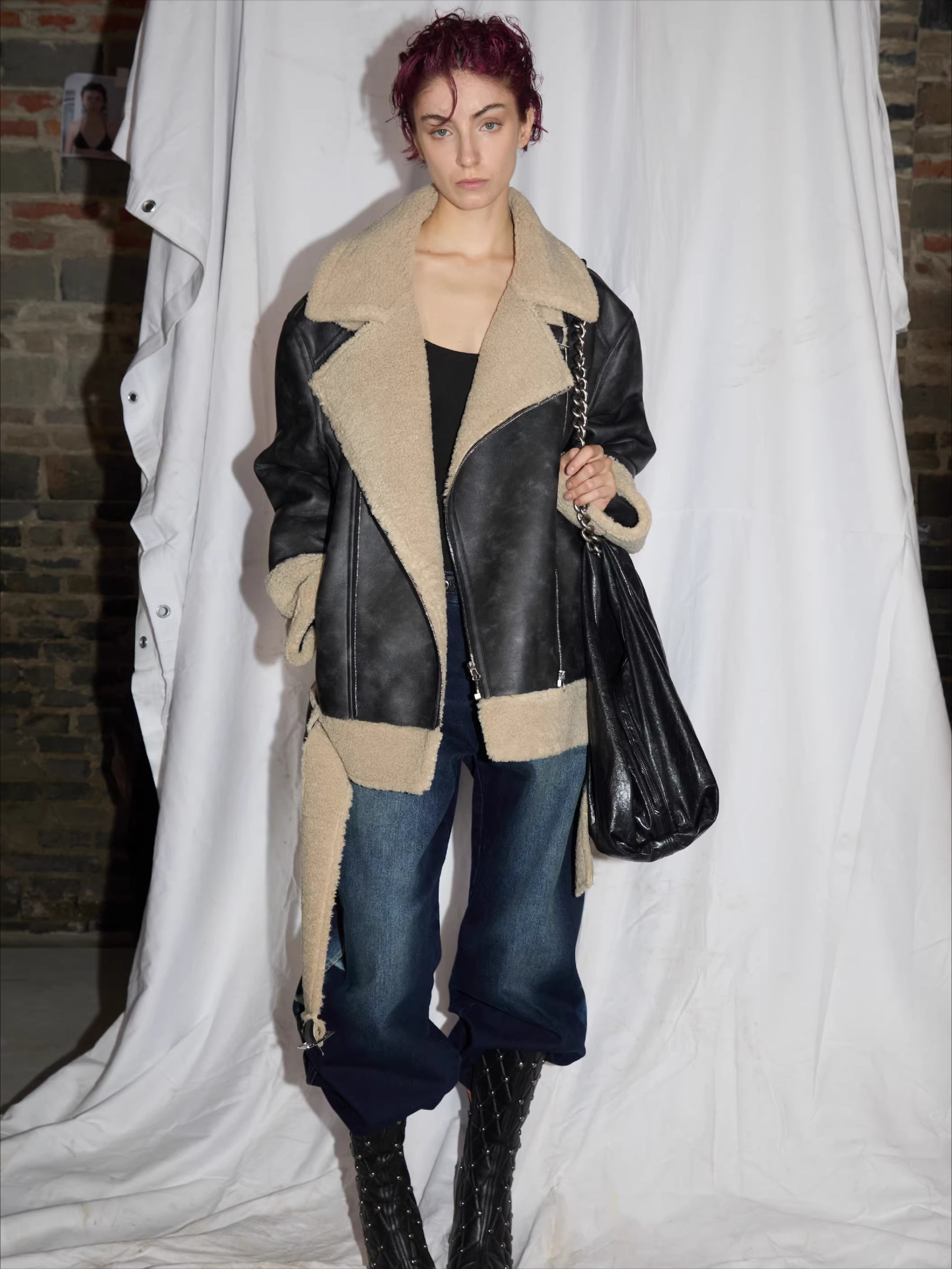 Reversible Faux Shearling Leather Jacket