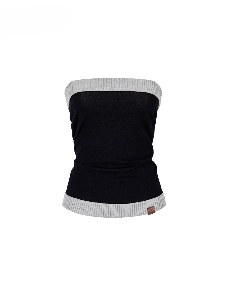 Contrast Knit Slim Wool Tube Top - CHINASQUAD