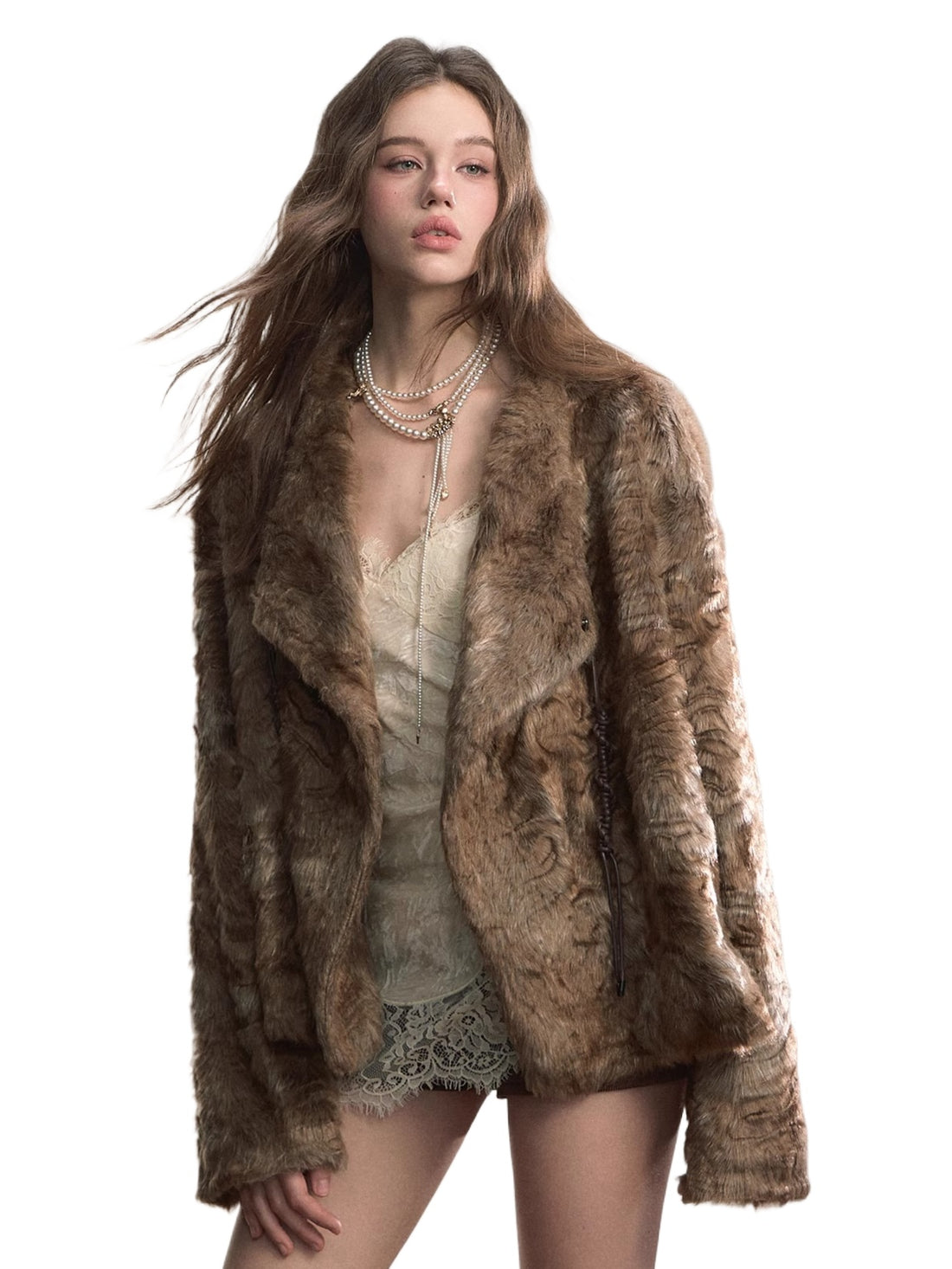 Textured Faux Fur Oversized Lapel Jacket