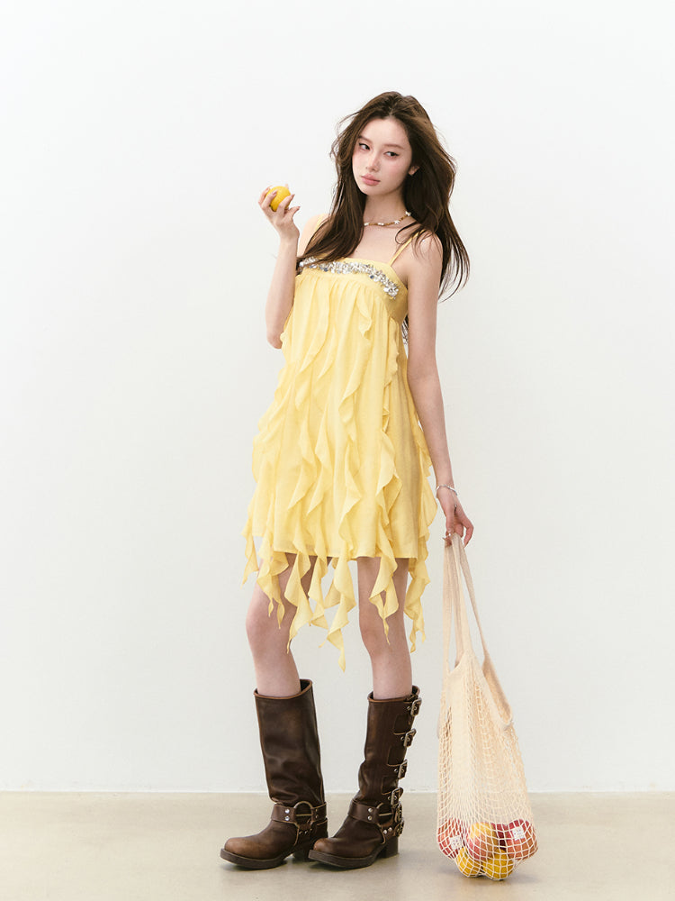 Beaded Flowing A-line Acetate Dress - CHINASQUAD