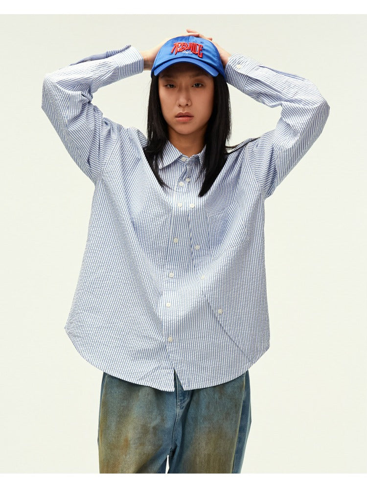 Textured Stripe Double-Placket Shirt - CHINASQUAD