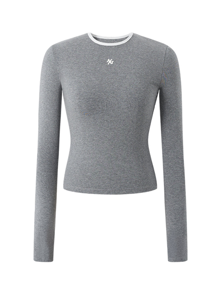 Contrast-trim Regular-shoulder Long-Sleeve T-shirt - CHINASQUAD