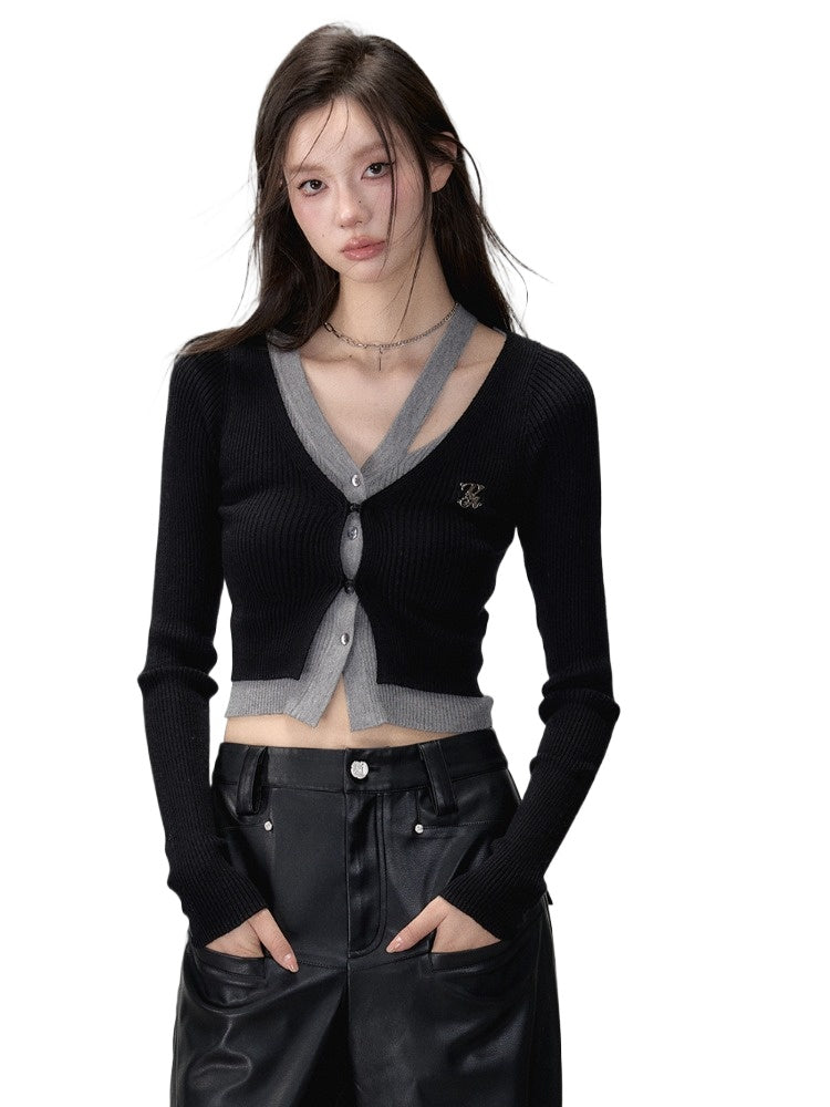 (Final Sale) 2-in-1 Long-sleeve Knitted Cardigan - CHINASQUAD